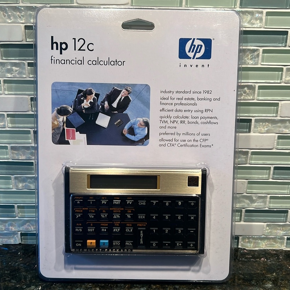 HP 12 c financial calculator in black and gold